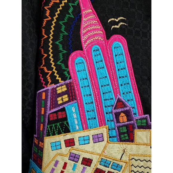 JACKET/TOP-PUSHPA-CITY SCAPE-Black-Bright-Metallic-Appliques-Light Weight-SIZE S - Picture 5 of 16